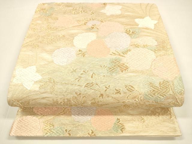 平和屋着物＊夏物　六通柄袋帯　唐織　草花文　金糸　正絹　逸品　DAAY8458cm