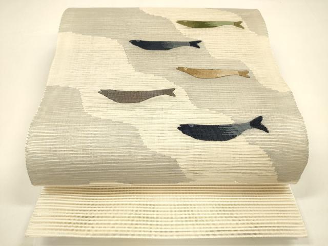 平和屋着物＊夏物　絽綴れ　八寸名古屋帯　魚　正絹　逸品　DAAY8462cm