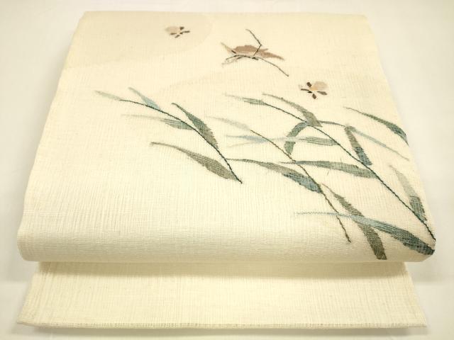 平和屋着物＊夏物　太鼓柄袋帯　草葉文　夏虫　銀糸　正絹　逸品　DAAY8469cm