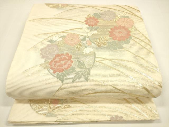 平和屋着物＊夏物　六通柄袋帯　草花文　金糸　正絹　逸品　DAAY8478cm