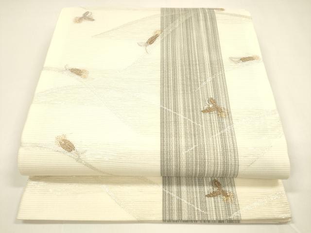 平和屋着物＊夏物　六通柄袋帯　唐織　草葉文　蛍　金銀糸　正絹　逸品　DAAY8479cm