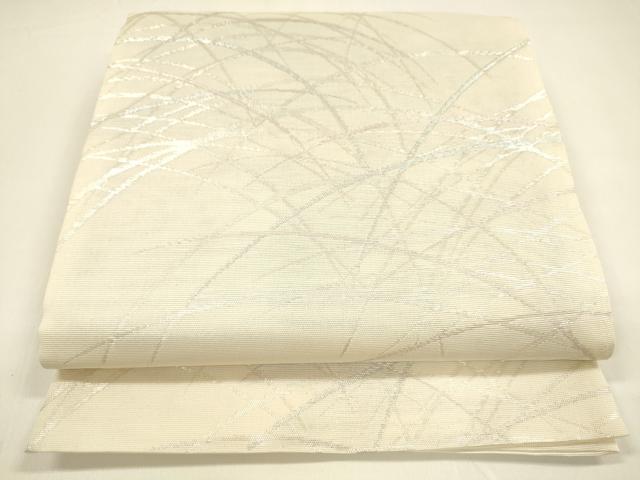 平和屋着物＊夏物　六通柄袋帯　草葉文　銀糸　正絹　逸品　DAAY8488cm