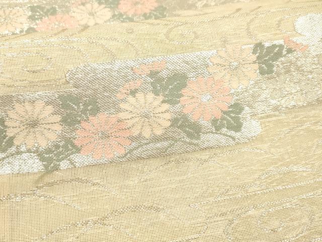 平和屋着物＊夏物 六通柄袋帯 流水草花文 銀糸 正絹 逸品 DAAY8491cmの