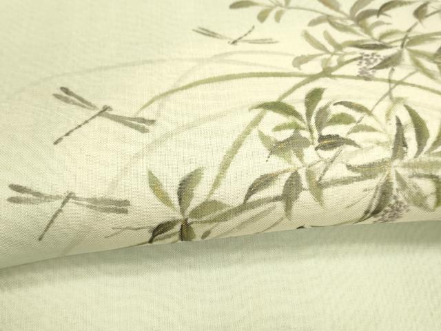 平和屋着物＊夏物 絹芭蕉 太鼓柄袋帯 手描き 蜻蛉南天草葉文 金彩