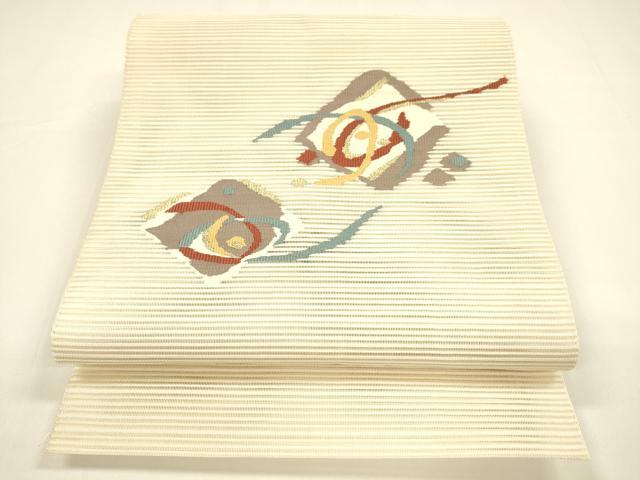 平和屋着物＊夏物　絽綴れ　八寸名古屋帯　抽象文様　金糸　正絹　逸品　DAAY8513cm