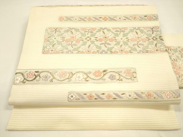 平和屋着物＊夏物　九寸名古屋帯　唐織　草花文　金銀糸　正絹　逸品　DAAY8518cm