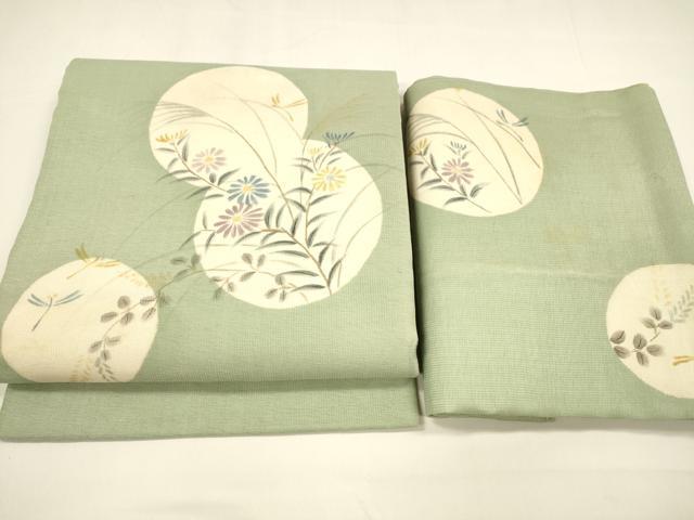 平和屋着物＊夏物　つけ帯　手描き　蜻蛉草花文　金銀彩　正絹　逸品　DAAY8519cm