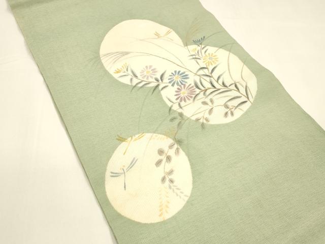 平和屋着物＊夏物　つけ帯　手描き　蜻蛉草花文　金銀彩　正絹　逸品　DAAY8519cm 平和屋着物＊夏物 つけ帯 手描き 蜻蛉草花文 金銀彩 正絹 逸品