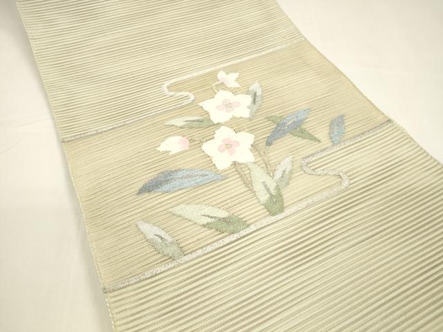 平和屋着物＊夏物　絽綴れ　八寸名古屋帯　草花文　金銀糸　逸品　DAAY8520cm