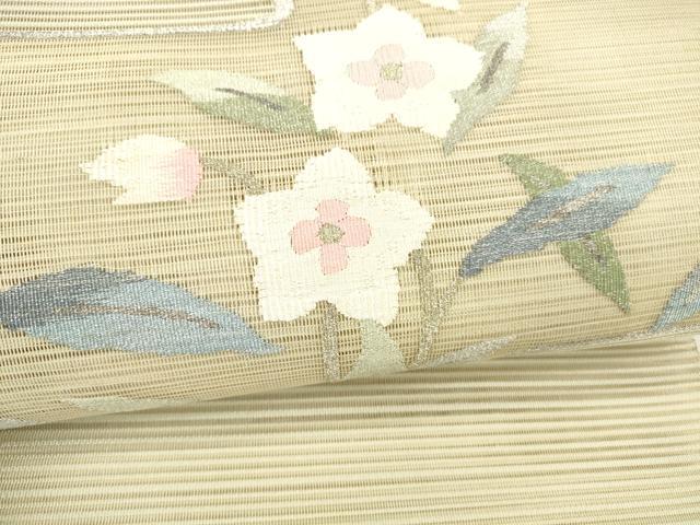 平和屋着物＊夏物　絽綴れ　八寸名古屋帯　草花文　金銀糸　逸品　DAAY8520cm
