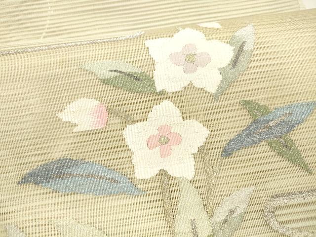 平和屋着物＊夏物　絽綴れ　八寸名古屋帯　草花文　金銀糸　逸品　DAAY8520cm