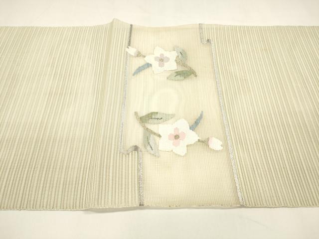 平和屋着物＊夏物　絽綴れ　八寸名古屋帯　草花文　金銀糸　逸品　DAAY8520cm
