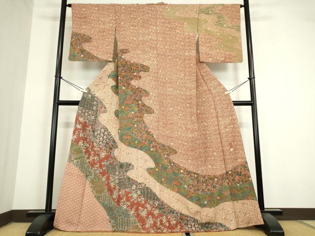 平和屋着物●訪問着　作家物　更紗花文　正絹　逸品　DAAY9198az