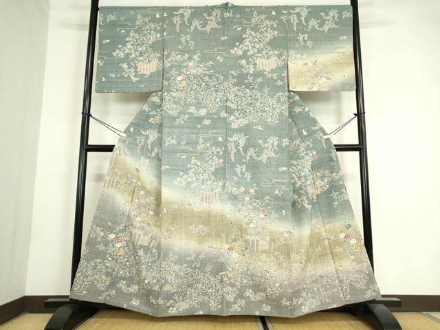 平和屋着物●染織の名門　しょうざん  生紬　訪問着　籬花文　金彩　正絹　逸品　DAAY9252az