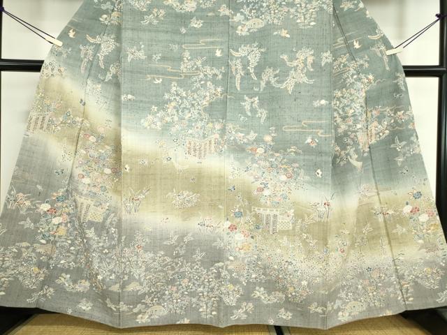 平和屋着物○染織の名門 しょうざん 生紬 訪問着 籬花文 金彩