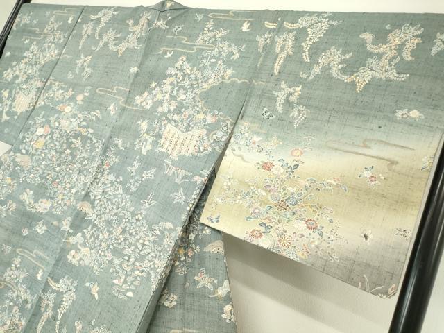 平和屋着物○染織の名門 しょうざん 生紬 訪問着 籬花文 金彩