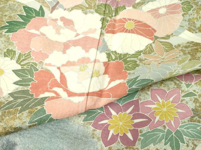 平和屋着物○訪問着 絞り 草花文 金銀彩 正絹 逸品 DAAY9385az