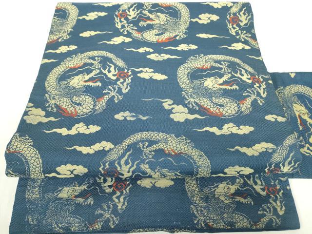 平和屋着物●アンティーク　大正ロマン　九寸名古屋帯　丸龍　正絹　逸品　DAAY9616az
