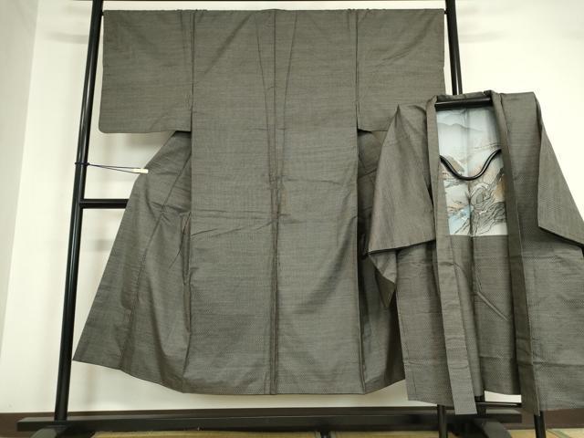 平和屋着物●男性　本場大島紬　アンサンブル　長羽織　亀甲柄　正絹　逸品　DAAY9964az