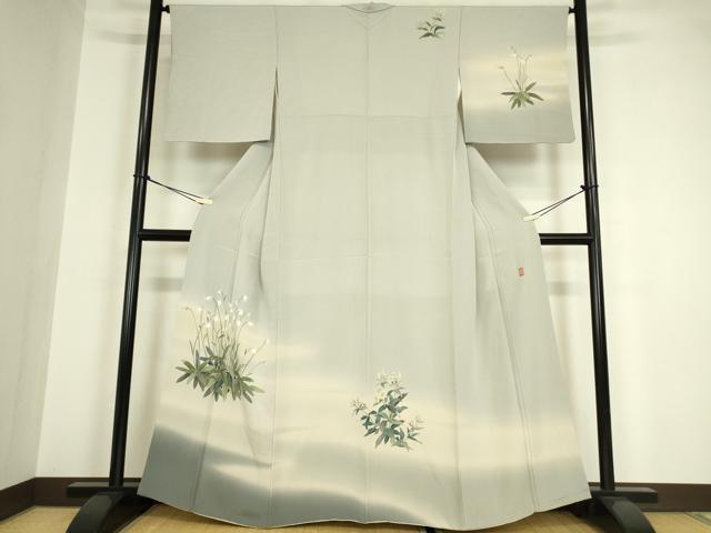 平和屋着物●十日町　加賀草木友禅の第一人者　田村哲彦　訪問着　草花文　暈し染め　反端付き　正絹　逸品　DAAY9999az