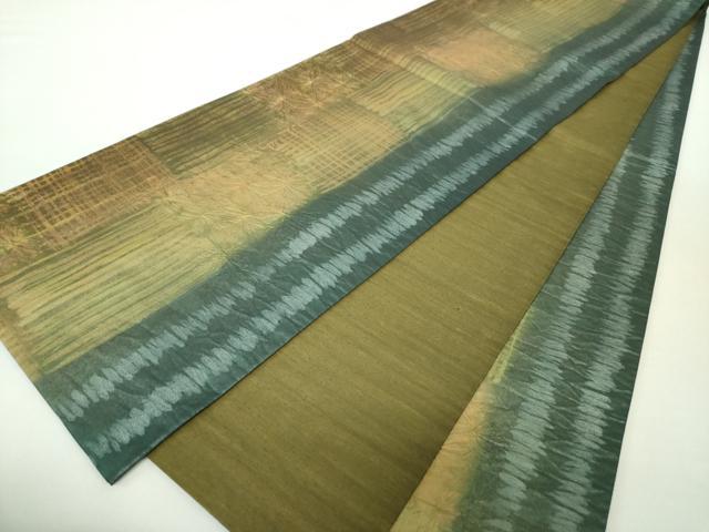 平和屋着物●全通柄袋帯　紬地　絞り　市松間道　金彩　正絹　逸品　DAAZ0044ps 平和屋着物○全通柄袋帯 紬地 絞り 市松間道 金彩 正絹