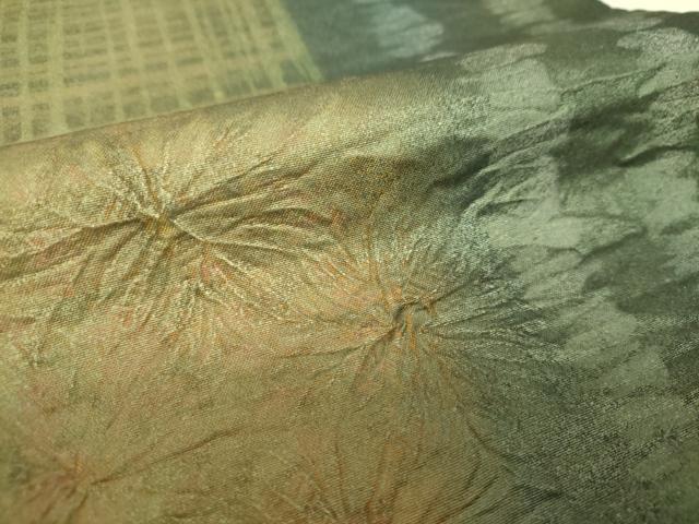 平和屋着物○全通柄袋帯 紬地 絞り 市松間道 金彩 正絹