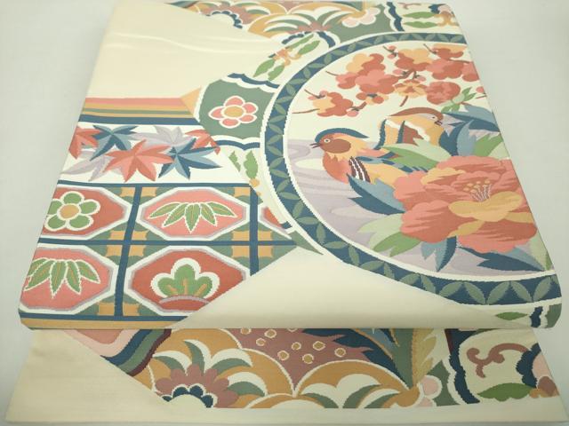 平和屋着物●六通柄袋帯　鴛鴦花文　正絹　逸品　DAAZ0052ps