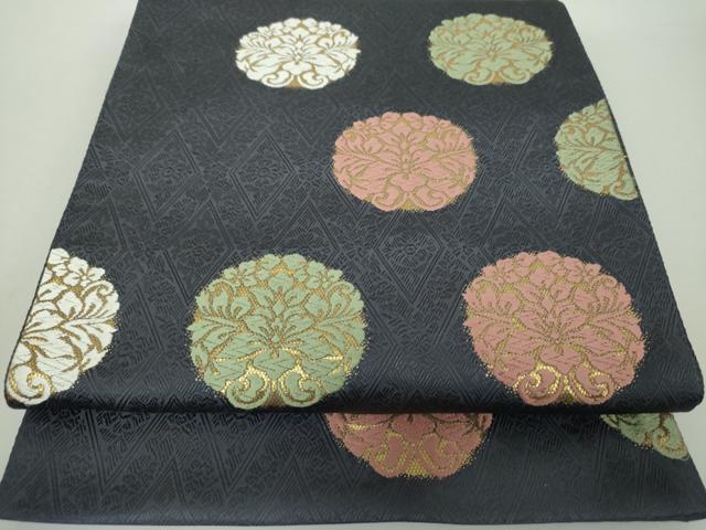 平和屋着物●六通柄袋帯　唐織　草木染　花丸文　金糸　正絹　逸品　DAAZ0067ps