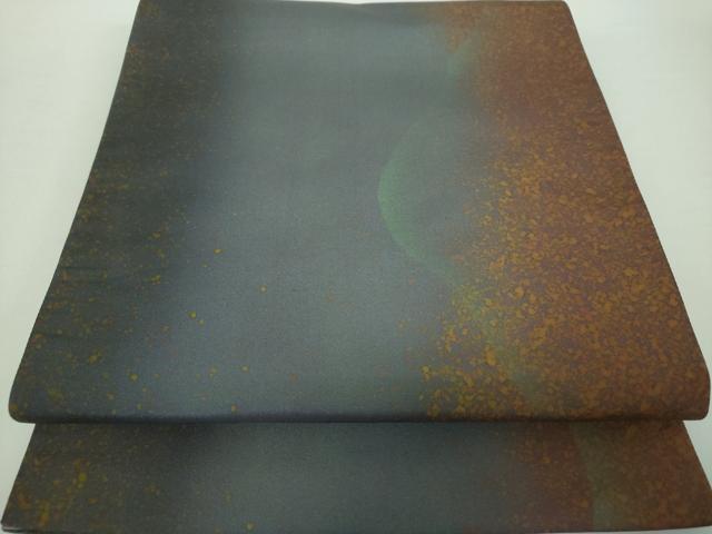 平和屋着物●全通柄袋帯　紬地　霞間道　金彩　正絹　逸品　DAAZ0075ps