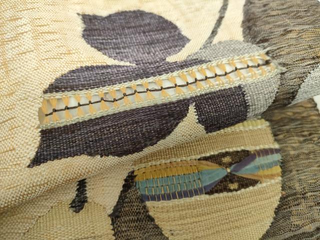 平和屋着物＊夏物　太鼓柄袋帯　すくい織　蔦の葉　金糸　正絹　逸品　DAAY2918op 平和屋着物＊夏物 太鼓柄袋帯 すくい織 蔦の葉 金糸 正絹 逸品