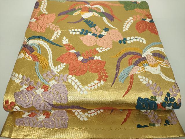 平和屋着物●佐賀錦　六通柄袋帯　唐織　鳳凰桐文　金糸　正絹　逸品　DAAZ0087ps