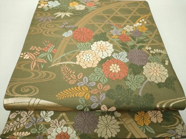 平和屋着物●六通柄袋帯　唐織　秋野光悦垣紋　金糸　正絹　逸品　DAAZ0092ps