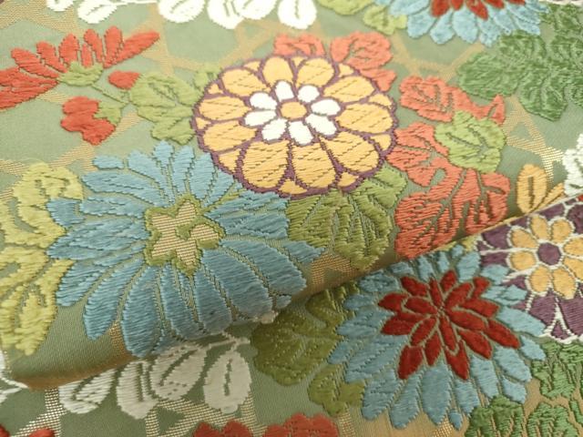 平和屋着物○六通柄袋帯 唐織 草花文 金糸 正絹 逸品 DAAZ0096ps