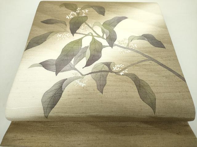 平和屋着物●両面　太鼓柄袋帯　紬地　手描き　草花文　金彩　正絹　逸品　DAAZ0103ps