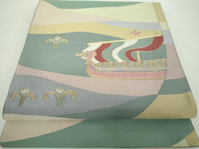 平和屋着物●六通柄袋帯　南蛮船　金糸　正絹　逸品　DAAZ0109ps