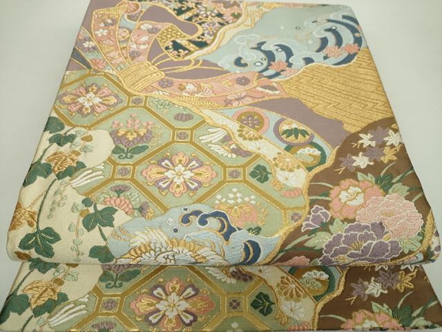 平和屋着物●六通柄袋帯　唐織　紫宸天井絵図　金糸　正絹　逸品　DAAZ0112ps