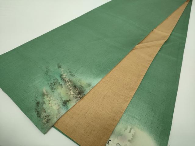 平和屋着物○太鼓柄袋帯 紬地 手描き 童子 草花文 金銀彩 正絹