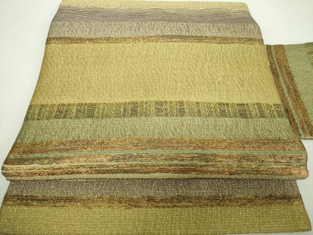 平和屋着物●九寸名古屋帯　横段文　金糸　正絹　逸品　未使用　DAAZ0148ps