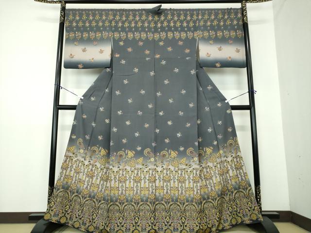 平和屋着物●訪問着　紬地　更紗花文　正絹　逸品　DAAZ0161ps 平和屋着物○訪問着 紬地 更紗花文 正絹 逸品 DAAZ0161ps