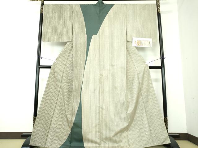 平和屋着物●石川県指定無形文化財　牛首紬　白山工房　手織り　訪問着　変わり間道　証紙付き　正絹　逸品　DAAZ0192ps