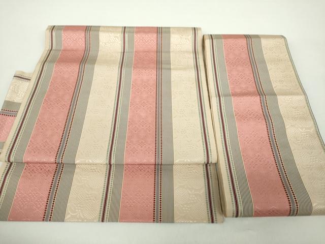 平和屋着物●本場筑前博多織　つけ帯　名物裂花間道　笹蔓緞子　正絹　逸品　DAAZ0242ps