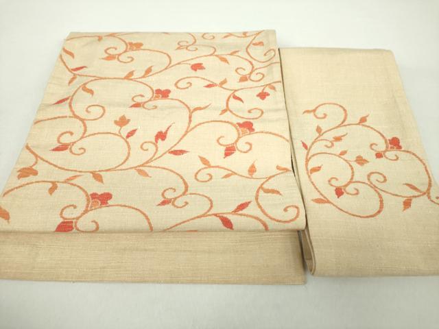 平和屋着物●つけ帯　紬地　花唐草文　正絹　逸品　DAAZ0248ps