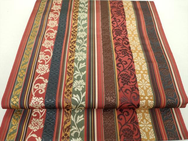 平和屋着物●本場筑前博多織　八寸名古屋帯　花間道　正絹　逸品　未使用　DAAZ0273ps