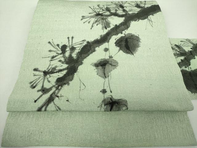 平和屋着物●九寸名古屋帯　紬地　作家物　手描き　松文　正絹　逸品　DAAZ0279ps