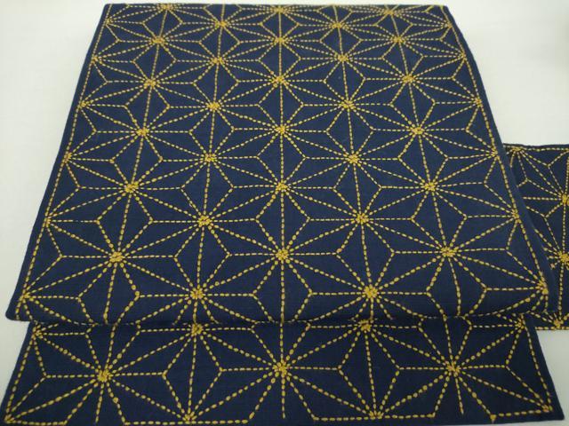 平和屋着物●九寸名古屋帯　飛騨刺し子　総刺繍　麻の葉文様　綿　逸品　DAAZ0282ps