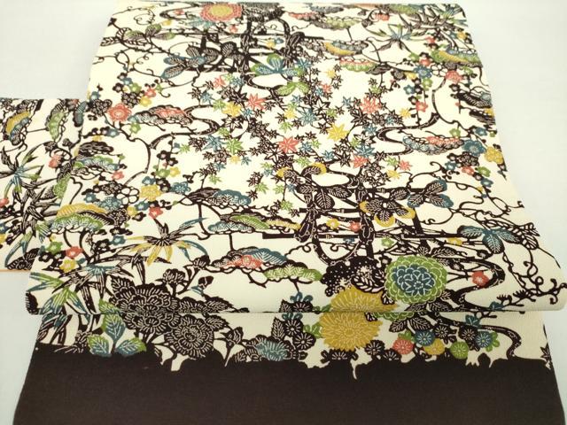 平和屋着物●九寸名古屋帯　型染　吉祥花文　正絹　逸品　DAAZ0288ps