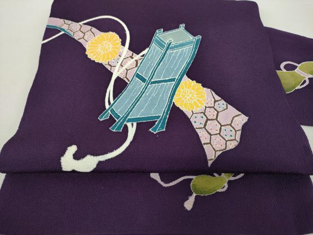 平和屋着物●九寸名古屋帯　器物文様　鬼しぼ縮緬　正絹　逸品　DAAZ0299ps