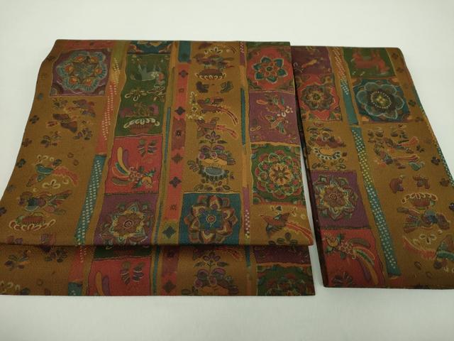 平和屋着物●つけ帯　型染　鳥獣花文　鬼しぼ縮緬　正絹　逸品　未使用　DAAZ0300ps