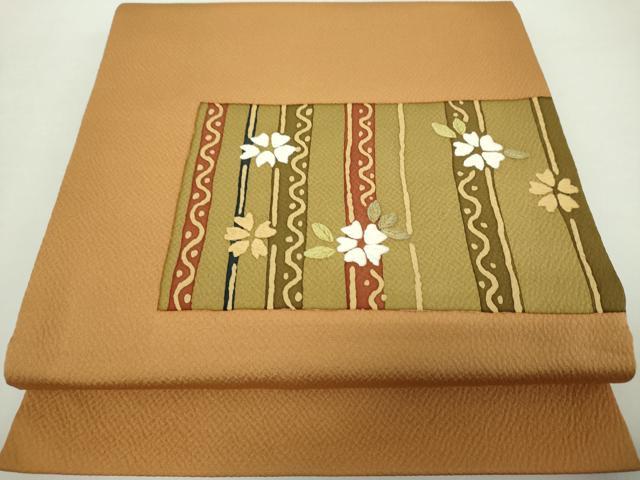 平和屋着物●九寸開き名古屋帯　刺繍　花間道　金糸　正絹　逸品　DAAZ0302ps