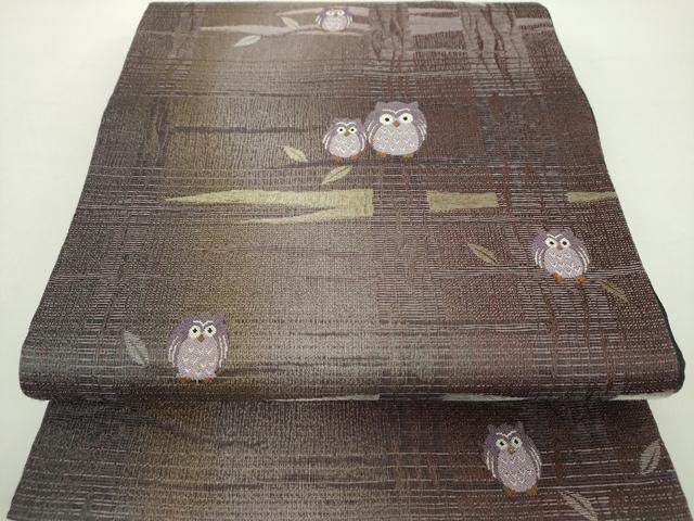 平和屋着物▽両面　六通柄袋帯　スリーシーズン帯　春　夏　秋　梟　金糸　正絹　逸品　未使用　DAAZ0341ps